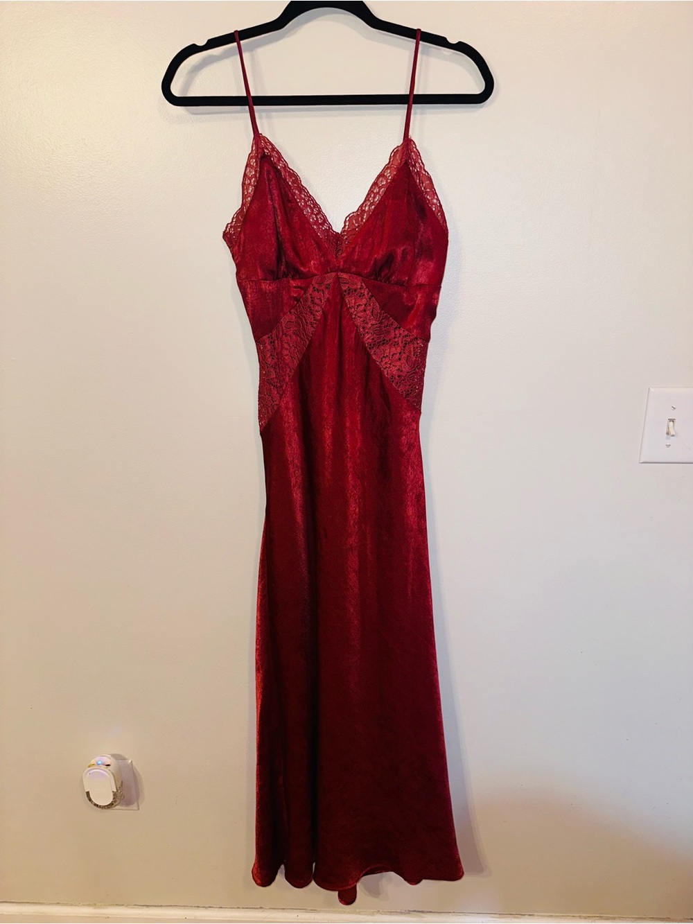 Mango Satin Lace Maxi Dress Size 6 Rust Burgundy 90s Slip Dress Fairycore